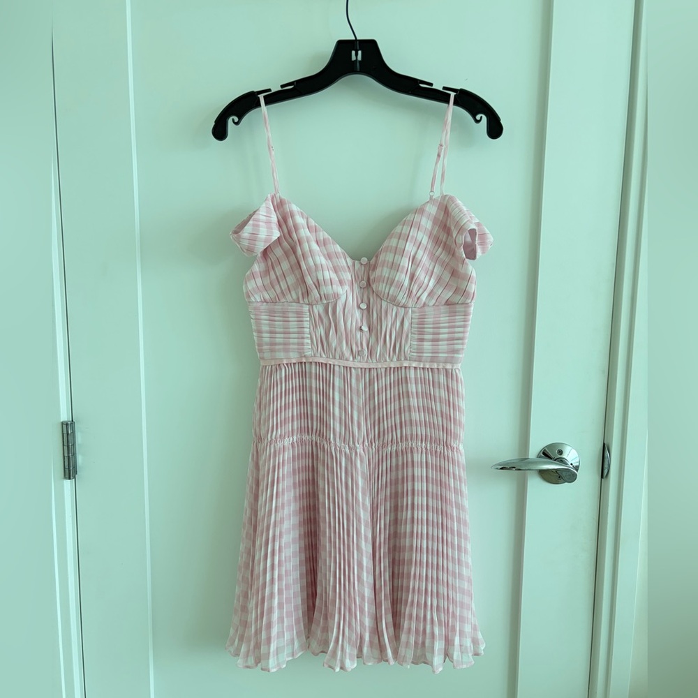 Self-Portrait Pink Gingham Pleated Chiffon Mini Dress - Size US 4 / UK 8